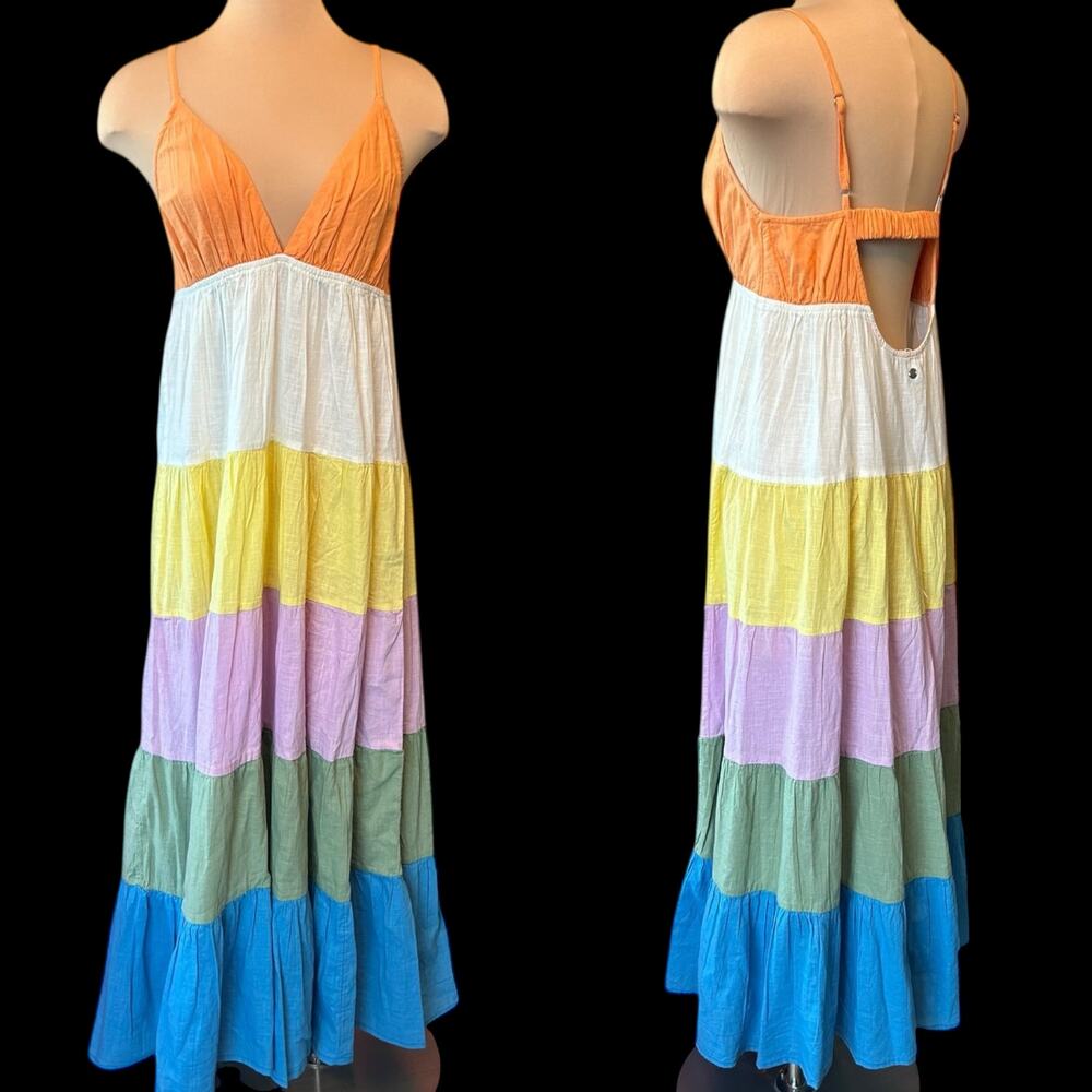 EUC ROXY Honolulu Glow Bright, Colorful Maxi Sun Dress 100% Cotton Size Small